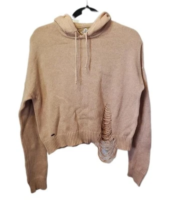 Volcom Sweater Womens Small Beige Catfight Pullover Distressed Hoodie B0711202 - Image 1 of 4