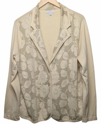Isaac Mizrahi Cardigan Sweater 2X Cream Floral Shimmer A299814 Blazer Style - Image 1 of 4