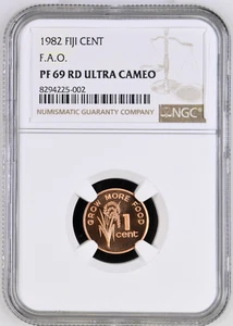 1982 FIJI Proof Cent Elizabeth II FAO Bronze NGC PF 69 Ultra Cameo - Picture 1 of 6