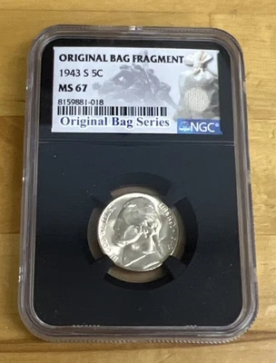 1943 S 5C NGC Jefferson Nickel Original Bag Fragment MS67 - Image 1 of 4