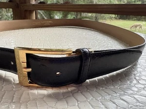 Vintage Lancel Paris Gürtel Herren 42 Leder schwarz signiert goldfarbene Schnalle Frankreich LESEN - Bild 1 von 22