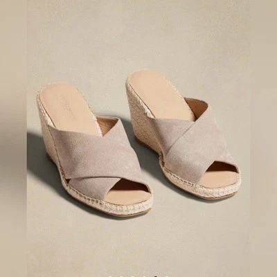 Banana Republic размер 8 Espadrille на танкетке замшевые сандалии песочный цвет - Изображение 1 из 4