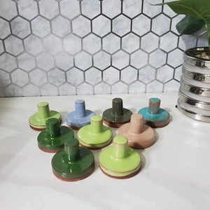 Vintage Rycraft Cookie Stamps with Glazed Handle 2" Round Terracotta Lot of 9 - Picture 1 of 20