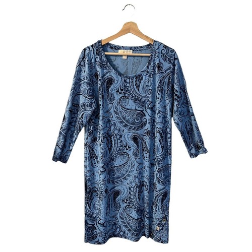 Abito Michael Kors Shift Taglia Media Blu Paisley Maglia Liquida Pullover Elasticizzato