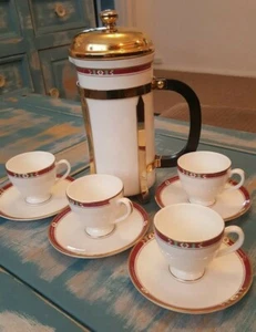Royal Stafford Bone China Coffee Set French Press Maker and 4 each Cups & Saucer - Picture 1 of 6