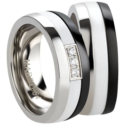 Ring Freundschaftsringe Partnerringe Verlobungsringe Edelstahl Ceramic + Gravur - Bild 1 von 4