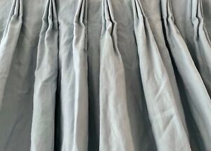 CUSTOM ROGERS & GOFFIGON LINED ICE BLUE LINEN CURTAIN PANELS-A PAIR