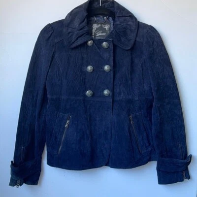 Guess Jeans Womens Double Breasted Suede Jacket in Navy Blue XS - Изображение 1 из 4