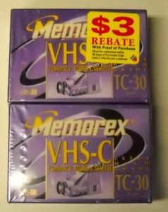 Memorex VHS-C TC-30 2 Pack Rare Vintage Release Pro High Grade Tapes Sealed NIB - Picture 1 of 2