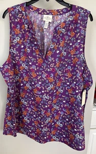 St Johns Bay Purple Floral V Neck Tank Top-Women's Size XXL NEW $32 - Picture 1 of 3