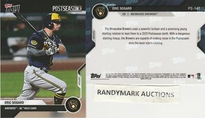 Eric Sogard BREWERS 2020 TOPPS NOW POSTSEASON NL WILD CARD PS-147 SP 86
