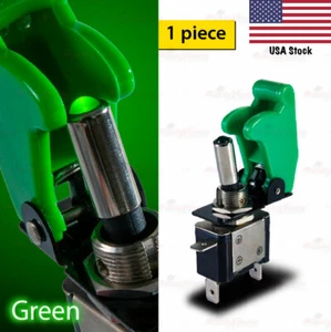 12V 20A SPST Toggle Switch ON/OFF GREEN LED SOLID Colour Aircraft Spring Cover - Picture 1 of 7