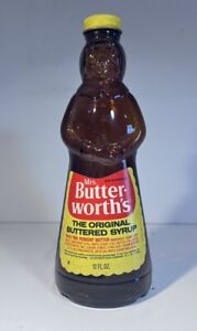 Mrs Butterworth's Vintage Syrup Bottle Amber Glass With Label 12oz