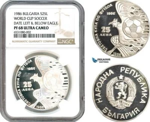 AI216, Bulgaria, 25 Leva 1986, World Football Soccer, NGC PF68 Ultra Cameo - Picture 1 of 1