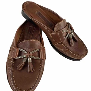Dolcis Brown Leather Slip On Loafers Dress Shoes Women Sz 7 Tassels - Picture 1 of 7