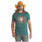 BU21T03090 Rock & Roll Dale Brisby Rodeo Time Pow Wow Grafik SS T-Shirt - blaugrün NEU