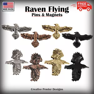 Pewter Raven Lapel Pin or Raven Refrigerator Magnet, Bird Pin, 100% Made in USA - Picture 1 of 11