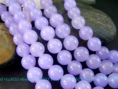 8mm Natural Smooth Lavender Jade Round Gemstone Loose Beads 15" AA - Image 1 of 4