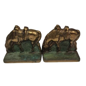 VTG Early 1900's Lot 2 Solid Brass Horse Bookend Grazing Western Style Saddle  - Picture 1 of 10