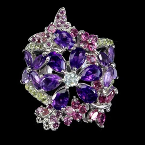 925 Sterling Silver Ring Pear Amethyst Aquamarine Peridot Gemstone Jewelry Sz 8 - Picture 1 of 13