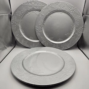 4 Snowflake Christmas/Winter Tabletop Chargers 12" Silver/Gray  - Picture 1 of 6