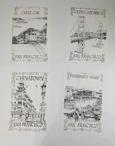 4 Matching San Francisco Prints 1968 1969 1970 D.B. Mc Ausland Jaqua ink black - Picture 1 of 8