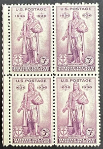 US 1936 Scott # 777 Block Of 4 MNH OG Rhode Island Settlement - Picture 1 of 2