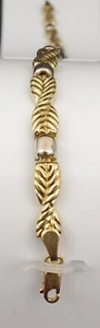 14k Solid Yellow & White Gold Leaf & Bead Design line / tennis Style Bracelet - Picture 1 of 11