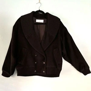 Peruvian Connection black lined bomber jacket shawl collar alpaca/wool size 8 - Picture 1 of 8