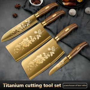 4pc gold-plated titanium kitchen knife sharp Meat slicing knife commercial knife - Picture 1 of 12