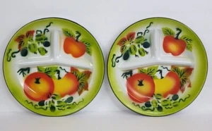 Vintage 11 3/8" ~ Set 2" ~ Emaillegeschirr Metall geteilt Essteller Obst Design - Bild 1 von 10