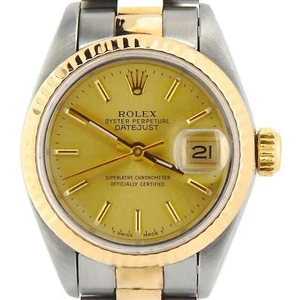 Rolex Datejust Ladies 2Tone Gold Stainless Steel Watch Champagne Dial 69173 - Picture 1 of 6