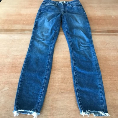 Paige Hoxton Ankle Jeans Women 24 Blue Mid Rise Raw Hem Dark Wash Stretch - Image 1 of 4