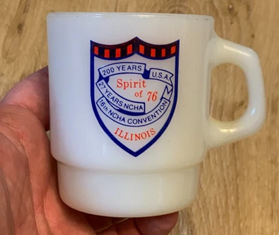 Vintage Bicentennial Fire King Milk Glass Illinois NCHA Coffee Mug Cup - Image 1 of 3