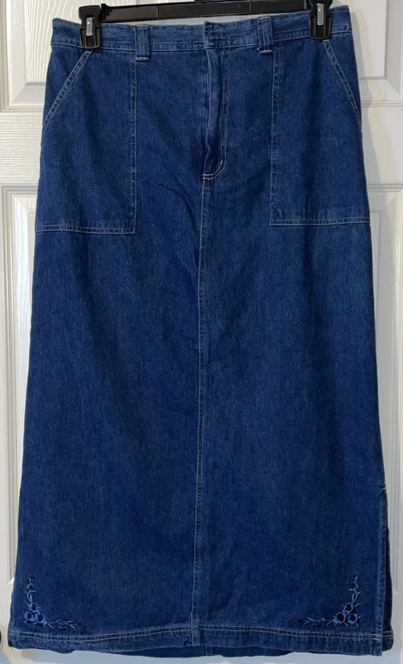 White Stag Jean Skirt Womens Embroidery Blue Straight Box Pockets Size 14 - Image 1 of 4
