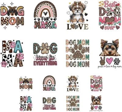 Bügelbilder Mutterhund Welpenpfote 16 Stk. DIY Sticker Kleidung Taschen - Bild 1 von 4