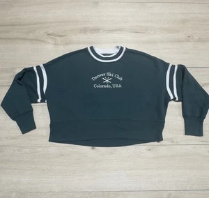 Abercrombie Fitch Sweater Women's XS Green White Crop Long Sleeve Denver Skiing - Picture 1 of 12