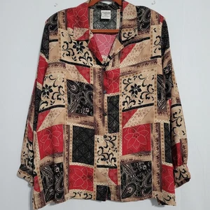 Vintage mixed floral print long sleeve button-down shirt size 20W artsy 90s boho - Picture 1 of 8