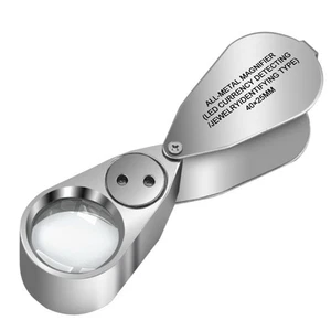40X Illuminated Jeweler LED UV Lens Loupe Magnifier with Metal Construction - Picture 1 of 8