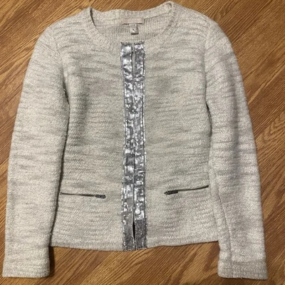 Banana Republic 美利奴羊毛亮片装饰口袋开衫夹克冬季假日 L — 第 1/4 张图片