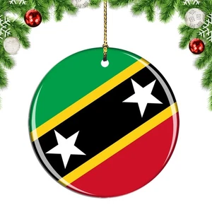 Saint Kitts and Nevis Flag Round Christmas ornament city travel souvenir - Picture 1 of 3