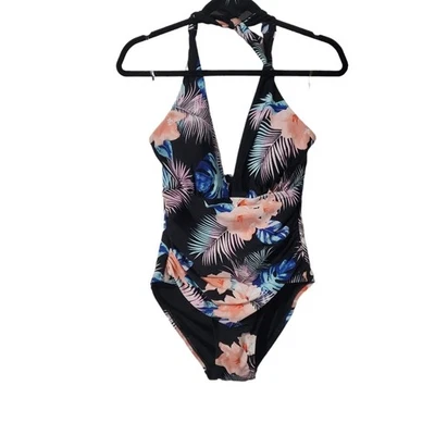 DKNY Womens Swimsuit Tropical Floral Halter Pink Blue Medium NWOT Beach Resort - Image 1 of 4