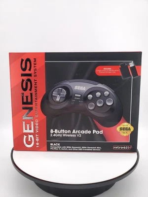 Retro-Bit 2.4 GHz Wireless Controller 8-Button Sega Saturn Genesis Mini V2 Black - Image 1 of 4