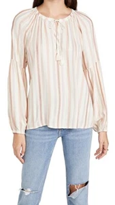 NEU 179 $ Paige Joanne Bluse M ecru pastell mehrere Streifen Langarm Krawatte Ausschnitt - Bild 1 von 8