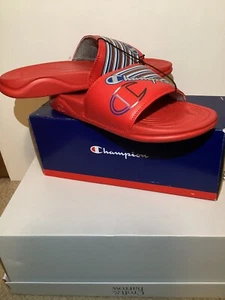 Champion Mega Slides Dual Stripe Kids Sandals Size 4Y Red, White And Blue - Picture 1 of 5