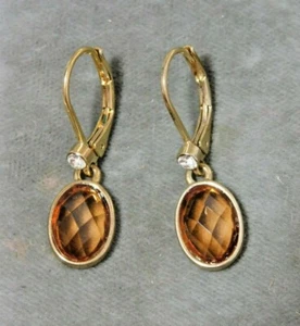 Vintage Delicado Amarillo Topacio Facetado Vidrio Oro T Colgante Largos Earrings - Imagen 1 de 3