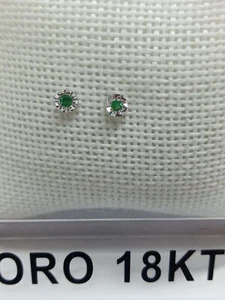 Orecchini in oro bianco 750 18 kt donna con smeraldi naturali e garanzia +2335 - Foto 1 di 8
