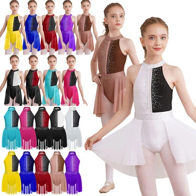 Girl Lyrical Figure Skating Dress Tutu Skirt Leotard Gymnastic Competition UK - Image 1 of 4