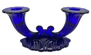 Heisey Glass #1428 Warwick Cobalt 2-Lite Candlestick Holder ca 1930-40s - Picture 1 of 8
