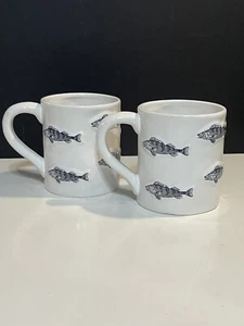 2 Fish Embossed Coffee Mugs Home Essentials “A Lot Of Fish In The Sea” (T35) - Picture 1 of 11